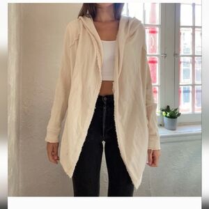 Free People Waffle Knit Hooded Cardigan Jacket The Big Chill Cream Oversized XS